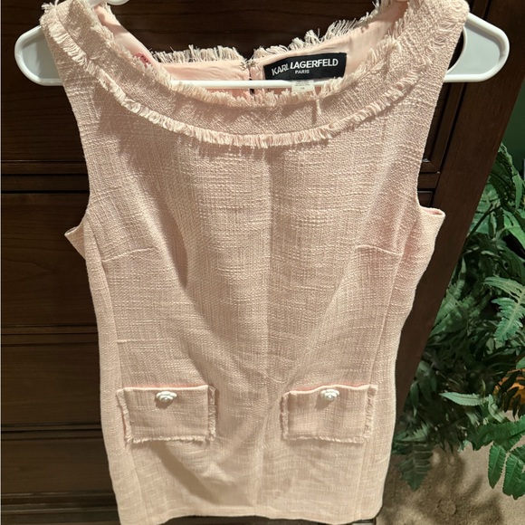 Karl Lagerfeld Sleeveless Pink Tweed Pocket Dress - Picture 2 of 3